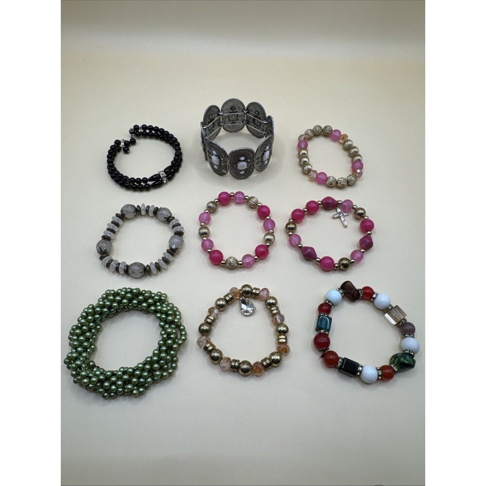 Stretchable Fashion Bracelet Lot Of 6. Stones. Rhinestones. Multicolor. Pink.